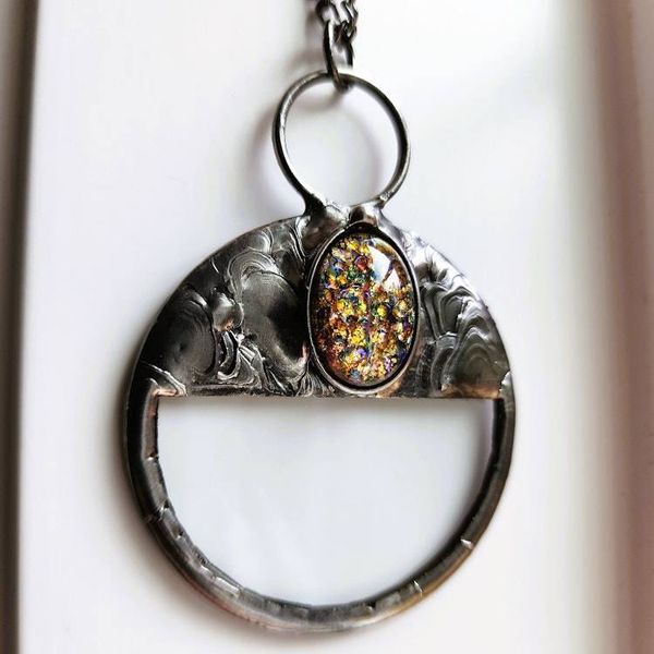 Alternate image for Magnifying Glass Necklace, Handmade Textured Metal Reading Pendant, Artisan Magnifier