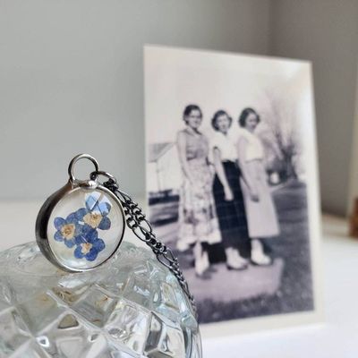 Alternate image for Forget Me Not Flower Necklace Handmade Real Pressed Flower Memorial Botanical Pendant