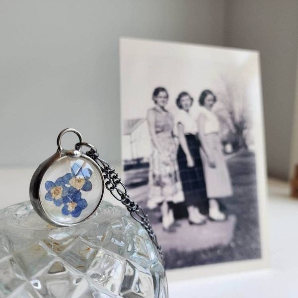 Alternate image for Forget Me Not Flower Necklace Handmade Real Pressed Flower Memorial Botanical Pendant