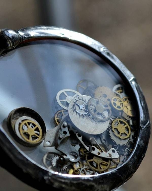 Alternate image for Antique Pocket Watch Crystal Pendant With Loose Moving Watch Parts Necklace