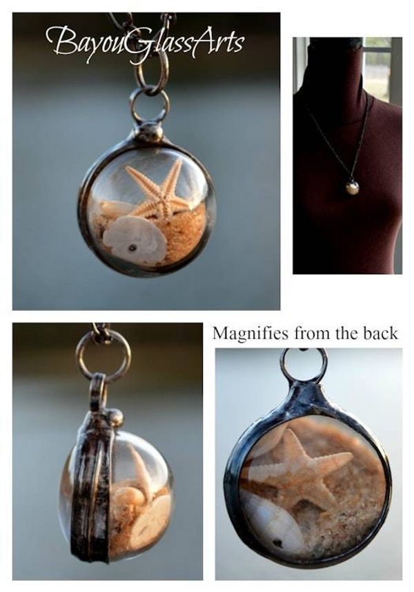 Alternate image for Beach Necklace Handmade Starfish Shaker Pendant with Sand and Seashell, Ocean Jewelry Gift