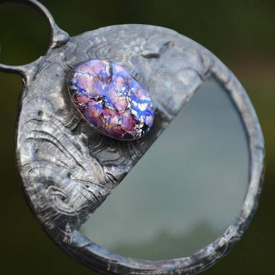 Alternate image for Handheld Magnifier Necklace, Clear Glass Pendant, Oval Opal Glass Accent, Magnifying Glass Jewelry