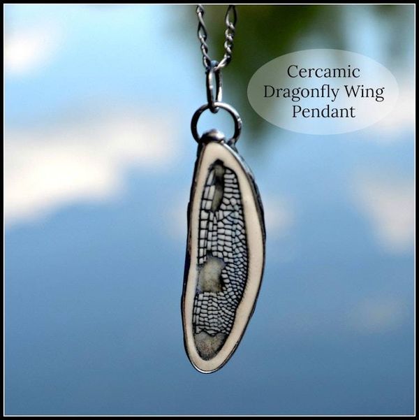 Alternate image for Ceramic Dragonfly Wing Pendant Necklace, Nature Inspired Insect Wing Jewelry