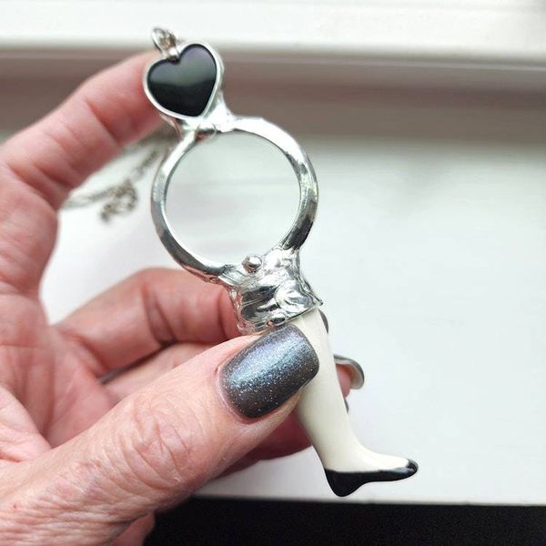 Alternate image for Magnifying Glass Necklace Handmade Doll Leg Pendant Upcycled Antique Curiosity Magnifier