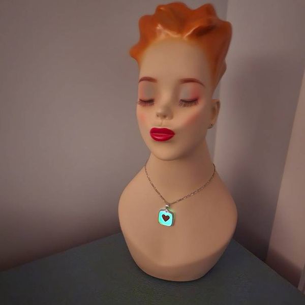Alternate image for Glow in the Dark Heart Necklace, Red Heart in Fused Glass Jewelry for Women