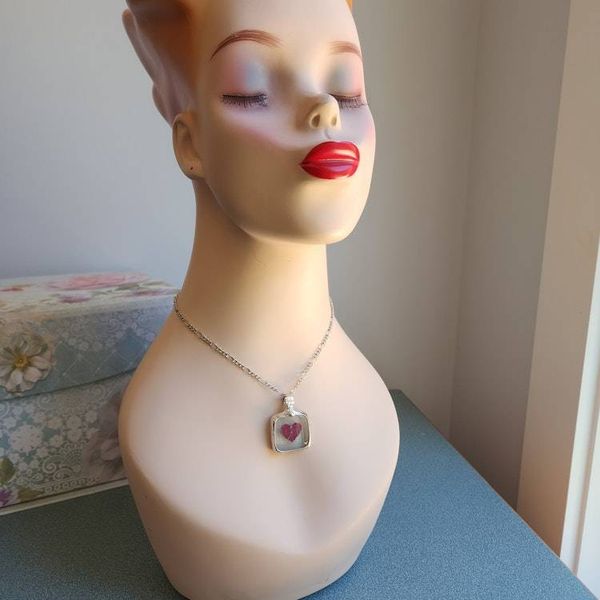 Alternate image for Glow in the Dark Heart Necklace, Red Heart in Fused Glass Jewelry for Women