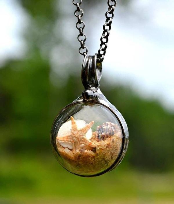 Alternate image for Beach Necklace Handmade Starfish Shaker Pendant with Sand and Seashell, Ocean Jewelry Gift