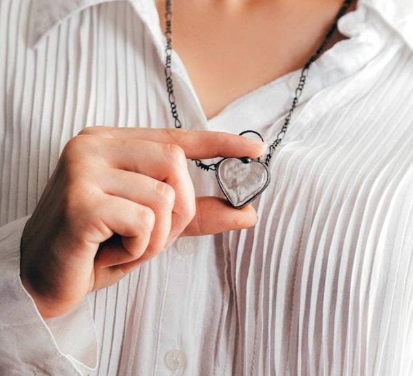 Alternate image for Chunky Glass Heart Necklace for Women, Artisan Handmade Statement Jewelry