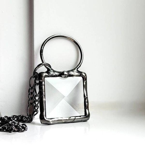 Alternate image for Glass Bevel Necklace for Women, Geometric Prism Pendant, Kaleidoscope Jewelry