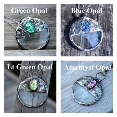 Alternate image for Magnifying Glass Necklace for Women, Blue Glass Opal Inset, Glass Magnifier Pendant, Useful Handmade Jewelry