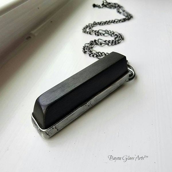 Alternate image for Real Ebony Piano Key Pendant Necklace or Key Ring, Half Note, Repurposed Antique 100 Year Old Sharp Note, Unique Jewelry