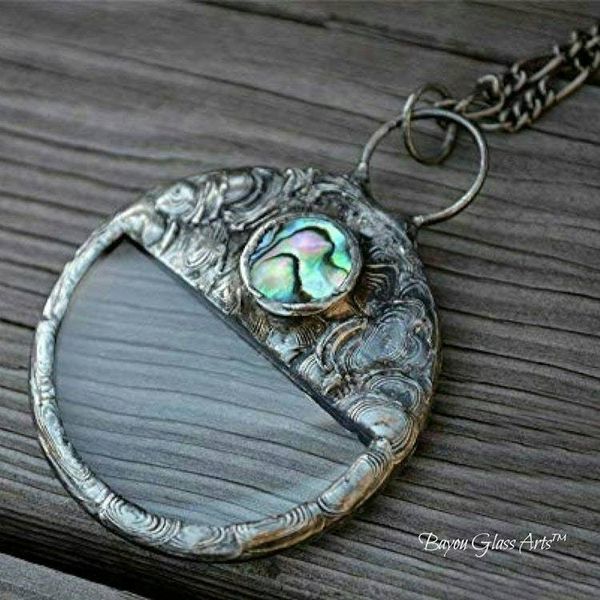 Alternate image for Magnifying Glass Necklace for Women with Abalone Shell Accent, Unisex Modern Monocle, Fashion Reading Aid