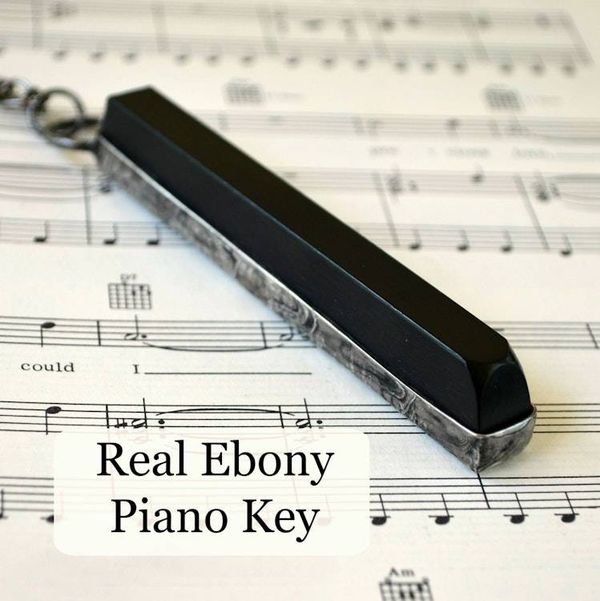 Alternate image for Real Ebony Piano Key Pendant Necklace or Key Ring, Repurposed Antique 100 Year Old Sharp Note, Unique Jewelry