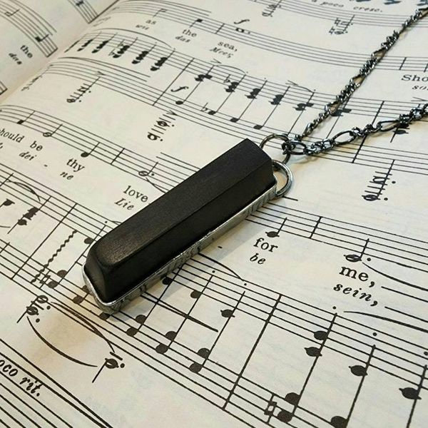 Alternate image for Real Ebony Piano Key Pendant Necklace or Key Ring, Half Note, Repurposed Antique 100 Year Old Sharp Note, Unique Jewelry