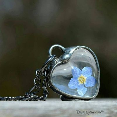 Alternate image for Pressed Flower Jewelry, Real Forget-Me-Not Heart Charm Necklace, Quality Glass Jewelry Gift for Girlfriend, Valentines Day Gift