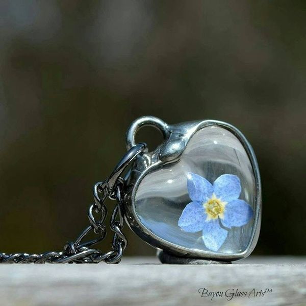 Alternate image for Pressed Flower Jewelry, Real Forget-Me-Not Heart Charm Necklace, Quality Glass Jewelry Gift for Girlfriend, Valentines Day Gift