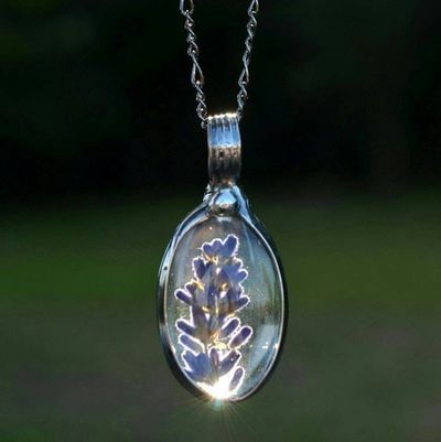 Alternate image for Real Pressed Flower Pendant Necklace, Purple Lavender Jewelry Gift for Her, Quality Glass Terrarium Pendant,