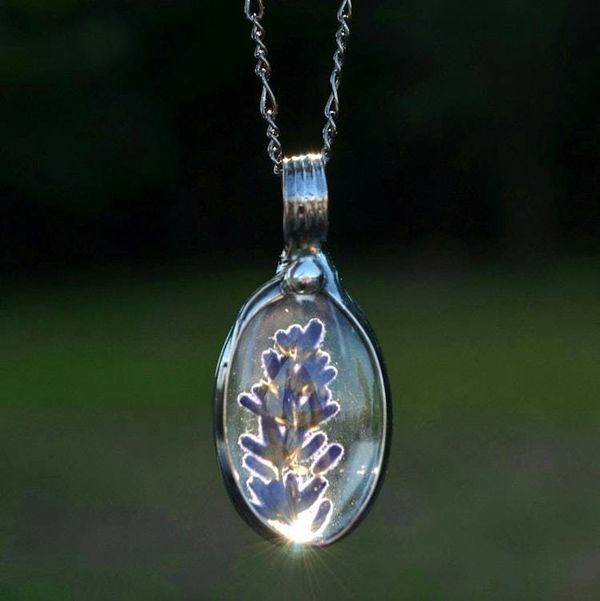 Alternate image for Real Pressed Flower Pendant Necklace, Purple Lavender Jewelry Gift for Her, Quality Glass Terrarium Pendant,