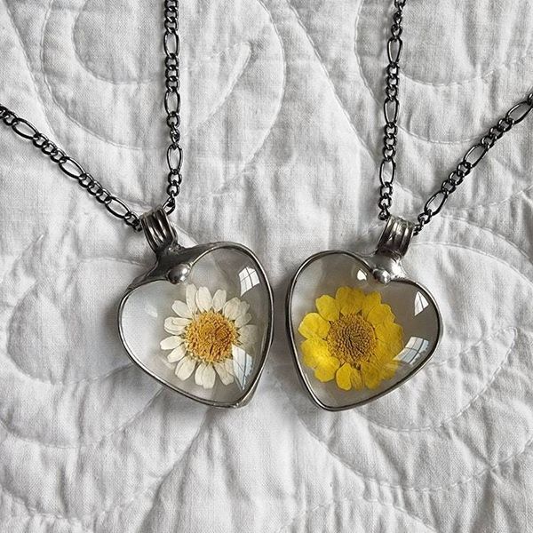 Alternate image for Necklace for Women, Sunflower Heart Pendant, Real Pressed Flower Jewelry, Valentines Day Gift for Girlfriend