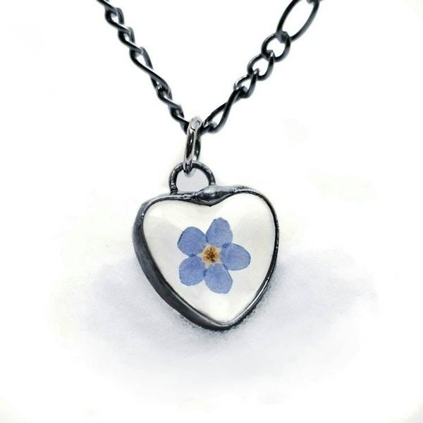 Alternate image for Pressed Flower Jewelry, Real Forget-Me-Not Heart Charm Necklace, Quality Glass Jewelry Gift for Girlfriend, Valentines Day Gift