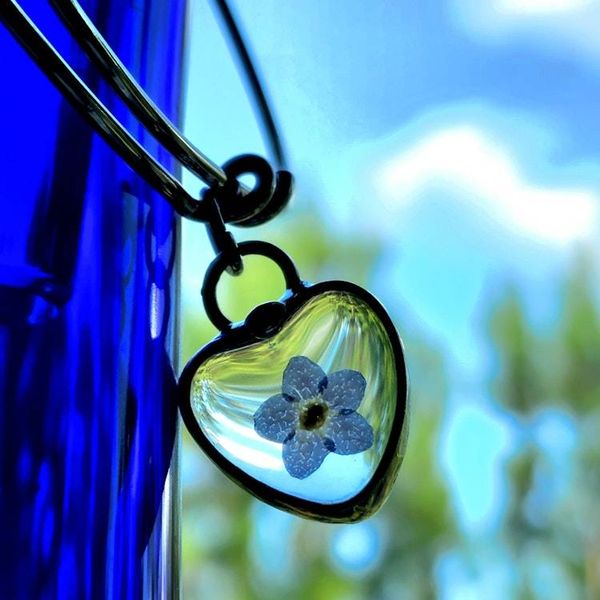 Alternate image for Bracelet, Forget-Me-Not Heart Charm, Real Pressed Flower Jewelry, Valentines Day Gift for Her, Quality Glass not Resin