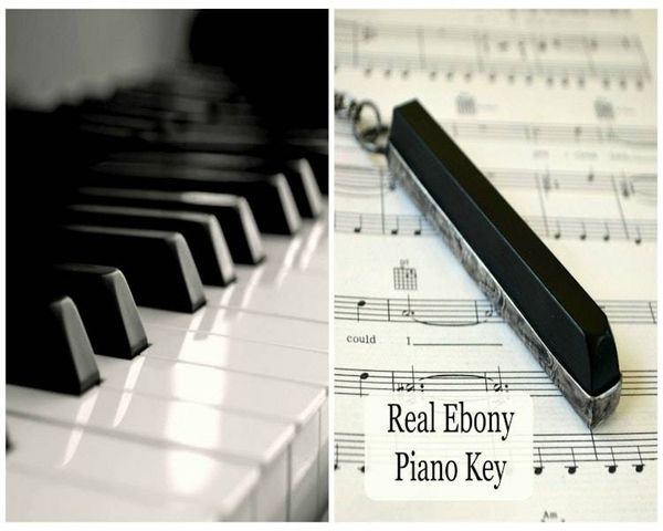 Alternate image for Real Ebony Piano Key Pendant Necklace or Key Ring, Repurposed Antique 100 Year Old Sharp Note, Unique Jewelry