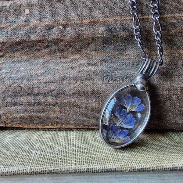 Alternate image for Real Pressed Flower Pendant Necklace, Purple Lavender Jewelry Gift for Her, Quality Glass Terrarium Pendant,