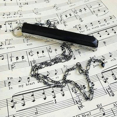 Alternate image for Real Ebony Piano Key Pendant Necklace or Key Ring, Repurposed Antique 100 Year Old Sharp Note, Unique Jewelry