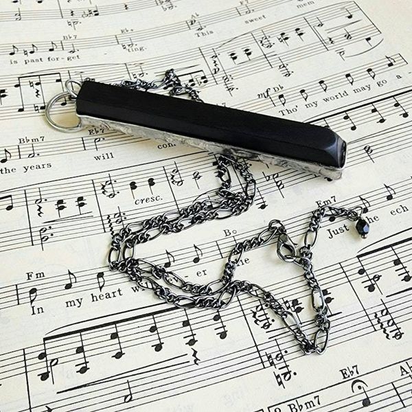 Alternate image for Real Ebony Piano Key Pendant Necklace or Key Ring, Repurposed Antique 100 Year Old Sharp Note, Unique Jewelry