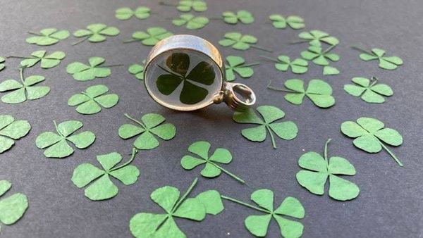 Alternate image for Four Leaf Clover Necklace, Glass Terrarium Pendant, 4 Leaf Good Luck Charm, March Birthday Jewelry Gift