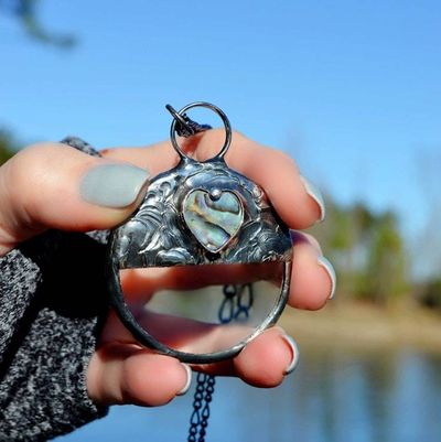 Alternate image for Magnifying Glass Necklace, Abalone Heart Pendant Magnifier, Gift for Mom
