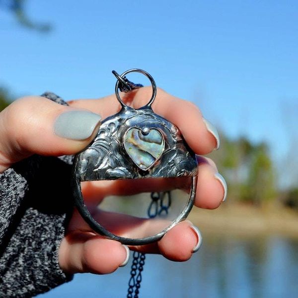 Alternate image for Magnifying Glass Necklace, Abalone Heart Pendant Magnifier, Gift for Mom