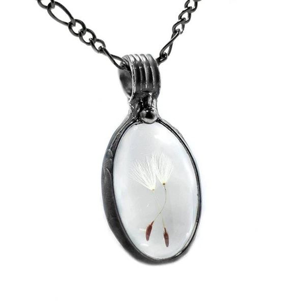 Alternate image for Dandelion Seed Necklace, Wish Jewelry for Women, Make a Wish Pendant, 2 Dandelion Seeds