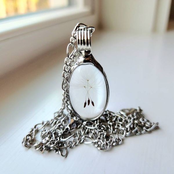 Alternate image for Dandelion Seed Necklace, Wish Jewelry for Women, Make a Wish Pendant, 2 Dandelion Seeds