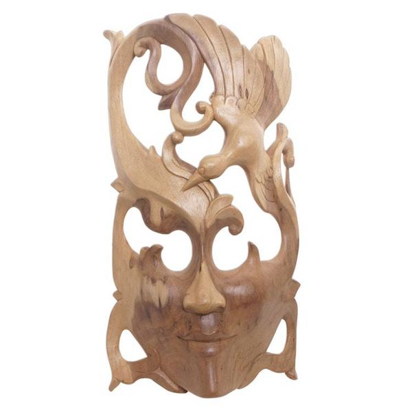 Alternate image for Hand Crafted Balinese Hibiscus Wood Wall Mask Nature Soaring