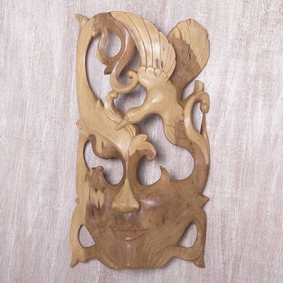 Alternate image for Hand Crafted Balinese Hibiscus Wood Wall Mask Nature Soaring