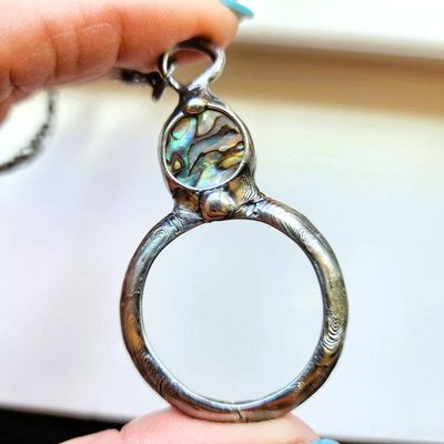 Alternate image for Magnifier Pendant Jewelry, Abalone Inset, Magnifying Glass Necklace for Women, Gift for Reading Impaired