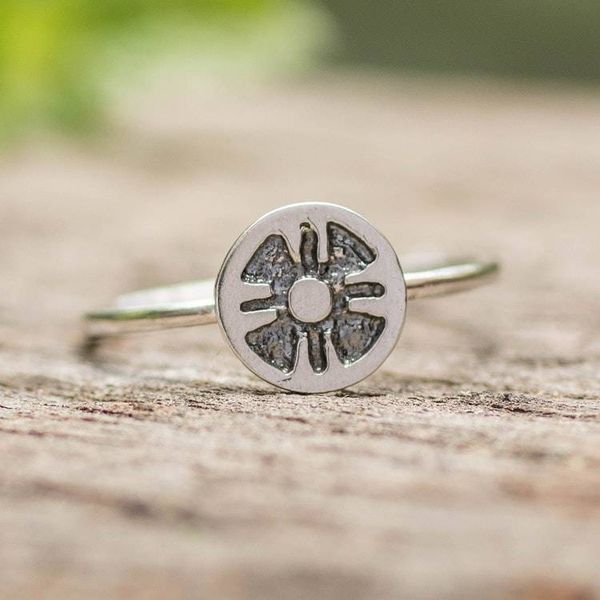 Alternate image for Sterling Silver Signet Ring with Mayan Nikte Glyph Motif Nikte Glyph