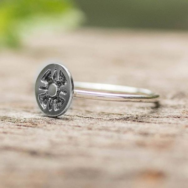 Alternate image for Sterling Silver Signet Ring with Mayan Nikte Glyph Motif Nikte Glyph