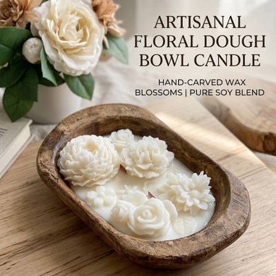 Primary image for Artisanal Floral Dough Bowl Candle with Hand-Carved Wax Blossoms