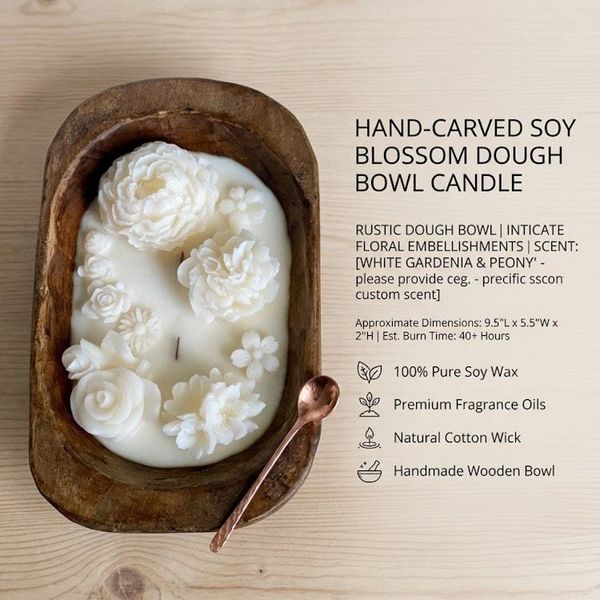 Alternate image for Artisanal Floral Dough Bowl Candle with Hand-Carved Wax Blossoms
