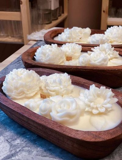 Alternate image for Artisanal Floral Dough Bowl Candle with Hand-Carved Wax Blossoms