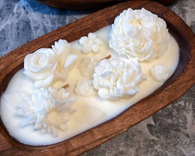 Alternate image for Artisanal Floral Dough Bowl Candle with Hand-Carved Wax Blossoms