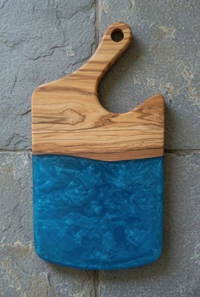 Alternate image for Olive Wood & Blue Epoxy Cheese Board | 12.25 x 6.75 Charcuterie Serving Board with Food-Safe Finish + Complementary Wood Conditioner