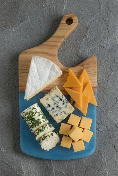 Alternate image for Olive Wood & Blue Epoxy Cheese Board | 12.25 x 6.75 Charcuterie Serving Board with Food-Safe Finish + Complementary Wood Conditioner