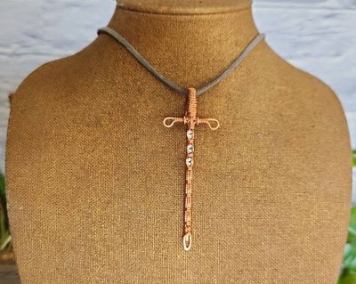 Alternate image for Crystal Sword Copper Wire Wrapped Pendant