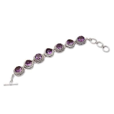 Alternate image for Sterling Silver Link Bracelet with 22-Carat Amethyst Gems Bali Spirituality