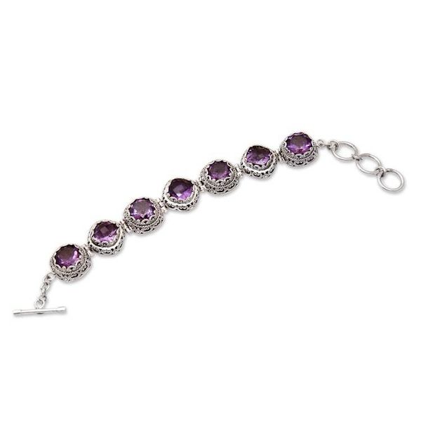 Alternate image for Sterling Silver Link Bracelet with 22-Carat Amethyst Gems Bali Spirituality