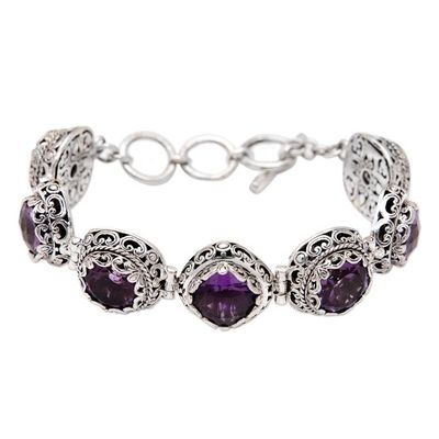 Alternate image for Sterling Silver Link Bracelet with 22-Carat Amethyst Gems Bali Spirituality