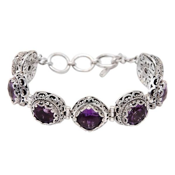 Alternate image for Sterling Silver Link Bracelet with 22-Carat Amethyst Gems Bali Spirituality